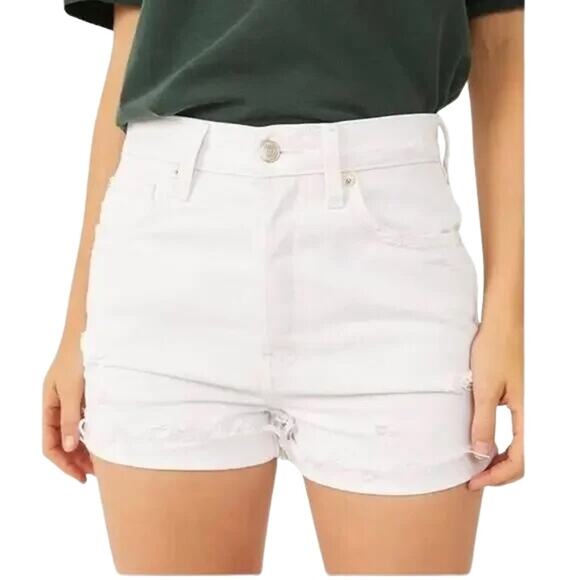 Free People Pants - Free People Lasso Denim Short Distressed High Rise Buttoned White Women's 25 NWT